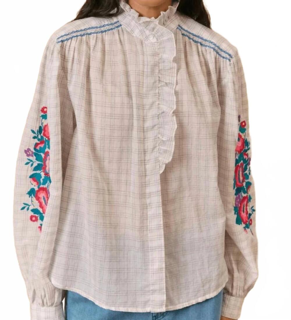 NEW LOUISE MISHA cora blouse in cream cruise checks